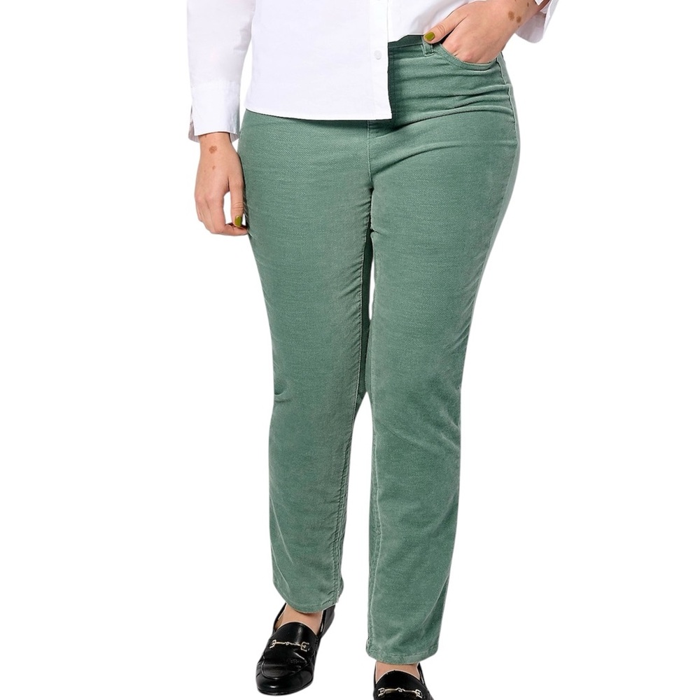 New Denim & Co Adaptive Wheelchair Fit Velveteen Pants Spruce Green Size 10
